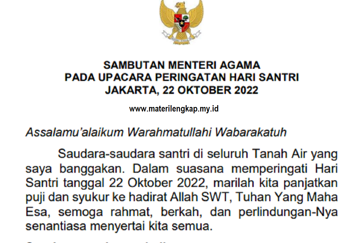 Download Sambutan Menteri Agama pada Upacara Peringatan Hari Santri Tahun 2022