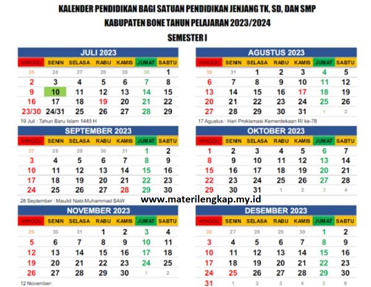 Kalender Pendidikan Kabupaten Bone Tahun Pelajaran 2023/2024: Panduan Waktu Pembelajaran untuk TK, SD, dan SMP