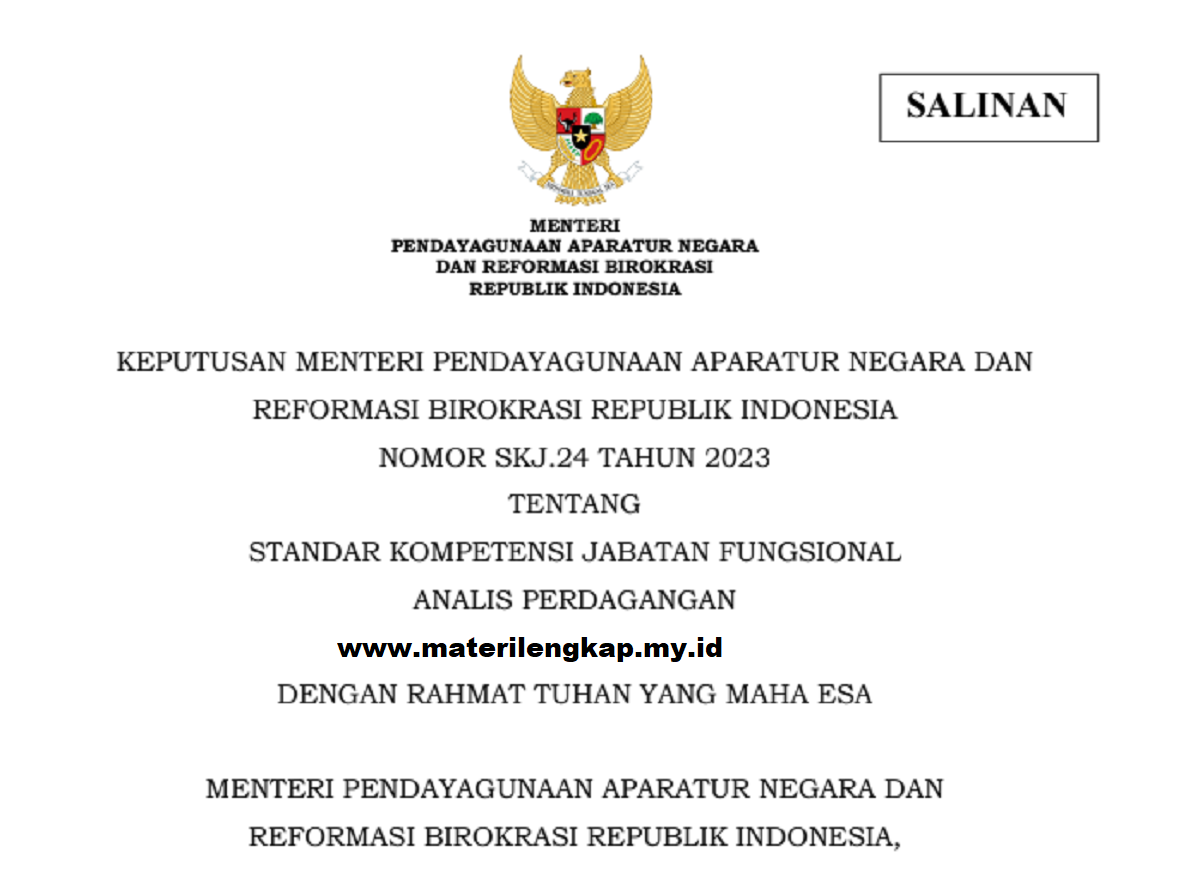 Keputusan Menteri PANRB Nomor SKJ.24 Tahun 2023 tentang Standar Kompetensi Jabatan Fungsional Analis Perdagangan