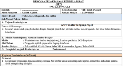 Contoh RPP Aqidah Akhlak Kelas 7 SMP/MTs Tentang Ikhlas