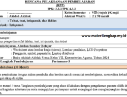 Contoh RPP Aqidah Akhlak Kelas 7 SMP/MTs Tentang Istiqamah