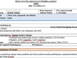 Contoh RPP Aqidah Akhlak Kelas 7 SMP/MTs Tentang Tobat