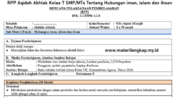 RPP Aqidah Akhlak Kelas 7 SMP/MTs Tentang Hubungan iman, islam dan ihsan