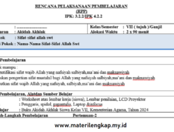 RPP Aqidah Akhlak Kelas 7 SMP/MTs Tentang Nama-Nama Sifat-Sifat Allah Swt