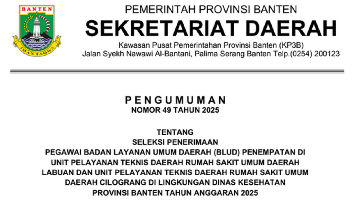 Rekrutmen Tenaga Kesehatan BLUD RSUD Labuan dan Cilograng Tahun 2025