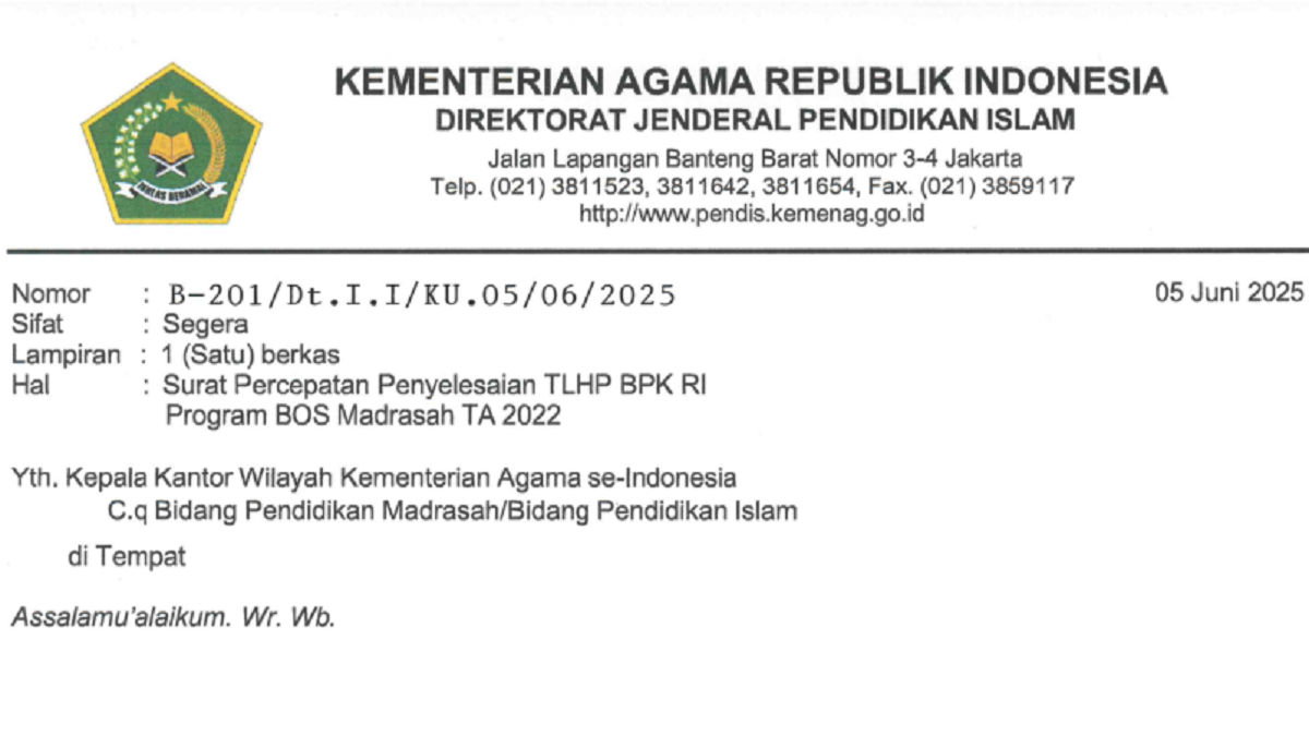 Penting! Kemenag Instruksikan Percepatan Penyelesaian TLHP BPK RI Program BOS Madrasah 2022
