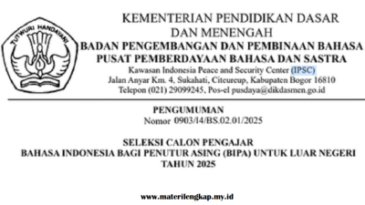 Pengumuman Seleksi Calon Pengajar Bahasa Indonesia bagi Penutur Asing (BIPA) Luar Negeri Tahun 2025